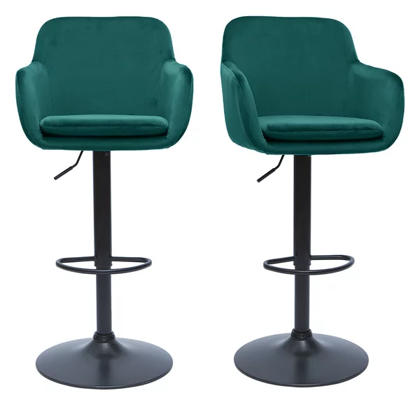 Sgabelli da bar regolabili in tessuto di velluto blu petrolio e metallo nero (set di 2) AMIKA