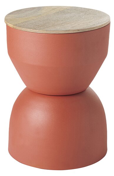 Tavolino da caffè rotondo design con struttura in metallo color bruciato e legno massello di mango D30 cm YOYO