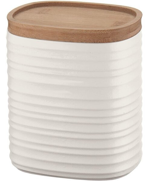 Barattolo realizzati riciclando 7,4 bottiglie di plastica 12.3x9.4x h15 cm � 1000cc con coperchio in Legno di bamboo salva freschezza e guarnizione sul tappo Bianco latte