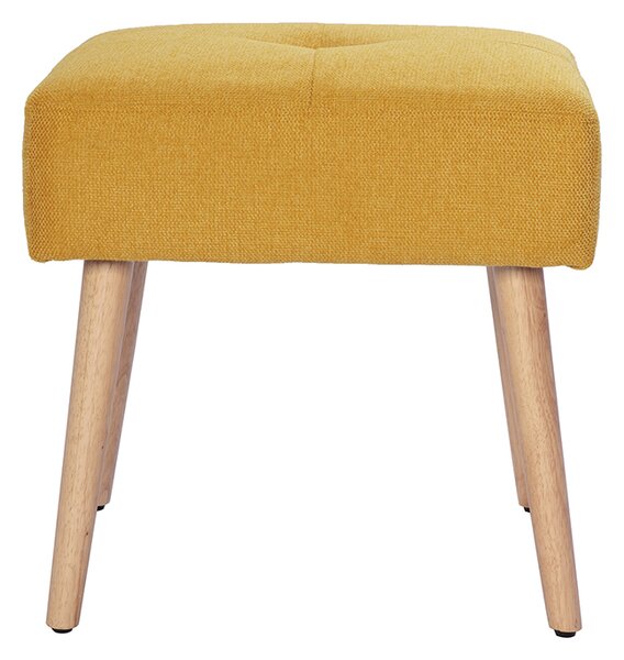 Sgabello basso in tessuto effetto velluto testurizzato giallo senape e legno massello chiaro H46 GUESTA