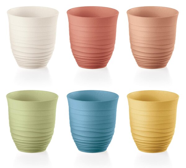 Bicchieri Bassi, Tierra 6 PEZZI ottenuti riciclando 3,3 bottiglie di plastica � 9xh9,5 cm - 350cc Post Consumed Recycled Poliestereastic, multicolor