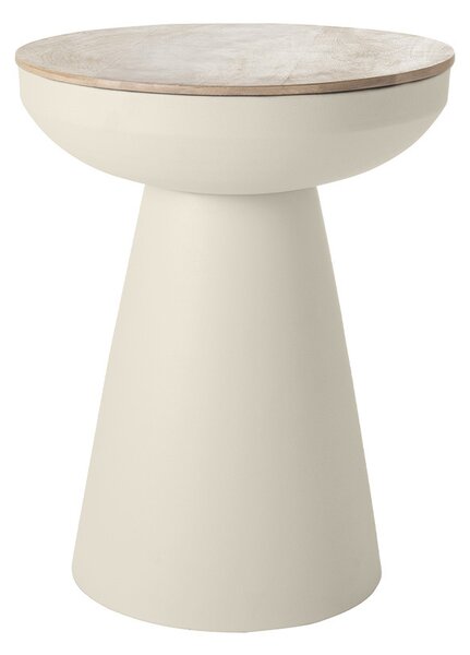 Tavolino da caffè rotondo design con struttura in metallo écru e legno massello di mango H52 cm TAM