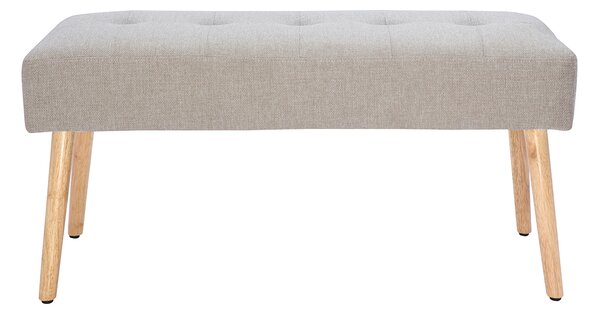 Panca scandinava lavorazione capitonné in tessuto effetto velluto testurizzato beige e legno chiaro L96 cm GUESTA