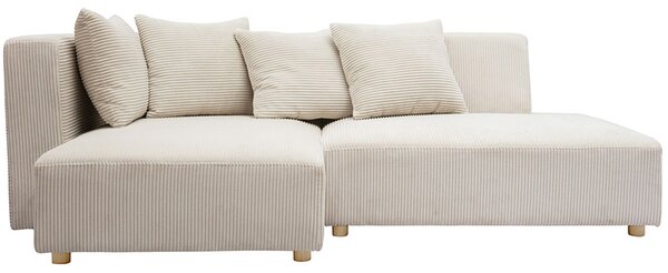 Divano d'angolo sinistro a 3 posti in velluto costato beige e legno chiaro HARLEM