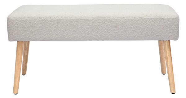 Panca scandinava lavorazione capitonné in tessuto effetto lana bouclé bianco e legno chiaro L96 cm GUESTA