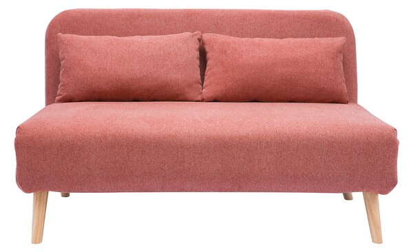 Poltrona letto 2 posti trasformabile in tessuto effetto velluto terracotta e legno chiaro AMIKO