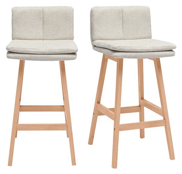Sgabello da bar in tessuto effetto velluto beige e legno (set di 2) JOAN