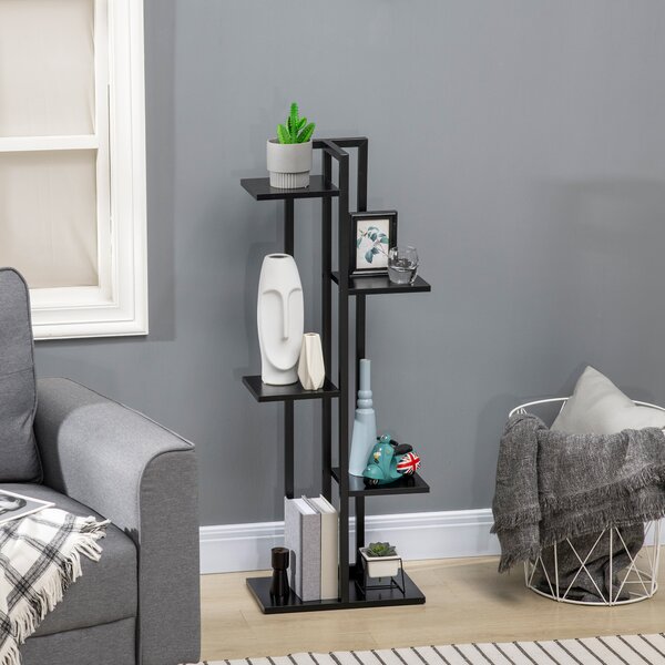 Outsunny Scaletta Portavasi a 5 Livelli per Interni ed Esterni in MDF e Acciaio, 40x22x113 cm, Nero | Aosom Italy
