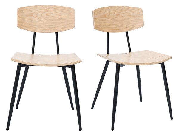 Sedie vintage in legno chiaro di rovere e metallo nero (lotto di 2) JOLINE