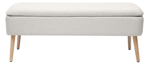 Cassapanca in tessuto effetto velluto beige e legno chiaro massello L120 cm LARS