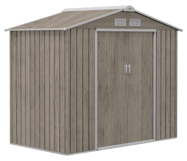 Outsunny Casetta da Giardino in Metallo con Prese d'Aria e Doppia Porta Scorrevole, 2.1x1.3m, Marrone Chiaro