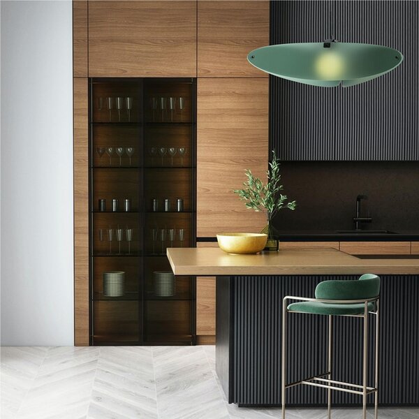 Lampada a Sospensione BELLATRIX realizzata con 3 sottili pannelli di cristallo acrilico diametro 90xh 26 cm in metacrilato colore verde petrolio Satinato