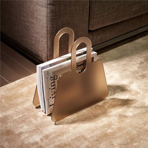 Portariviste in metacrilato trasparente BAG 33x15xh37 cm manici in policarbonato Fum� Marrone Satinato