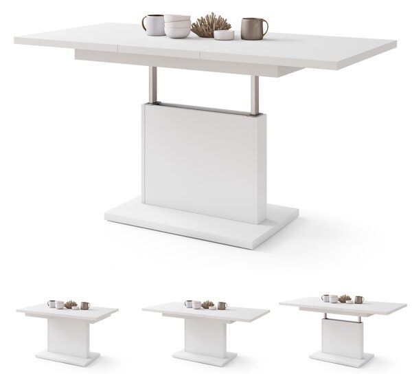 ASTON MINI Bianco Opaco - MODERNO TAVOLINO DA SALOTTO TRASFORMABILE ALLUNGABILE SOLLEVABILE