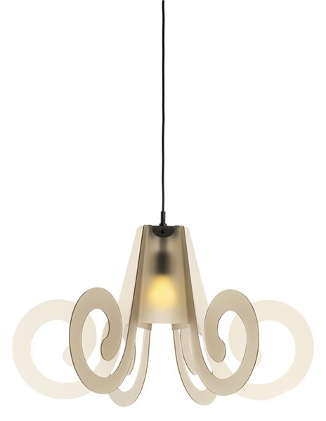 Lampada a sospensione in Cristallo acrilico RICCIOLO �75xh43 cm da soffitto con 5 riccioli in metacrilato Colore Fum� Marrone Satinato