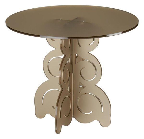 Tavolino rotondo in Cristallo Acrilico con base Onde e Riccioli basso BARRICCO 51x51xh45 cm in metacrilato 100% riciclabile colore Fum� Marrone Satinato