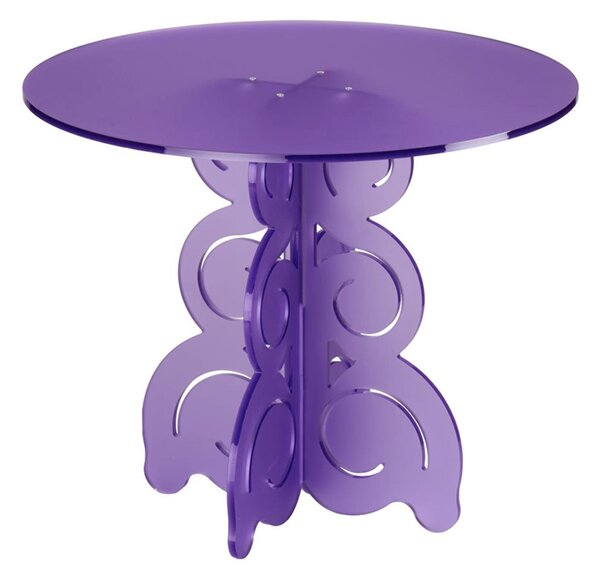 Tavolino rotondo in Cristallo Acrilico con base Onde e Riccioli basso BARRICCO 51x51xh45 cm in metacrilato 100% riciclabile colore viola satinato