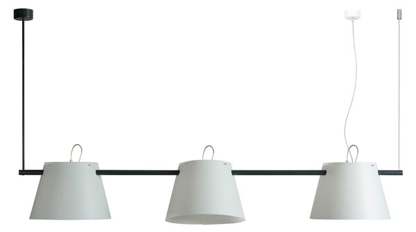 Sospensione 3 Luci TRIO 34x24xh151 cm tubo in acciaio colore antracite, paralumi colore bianco