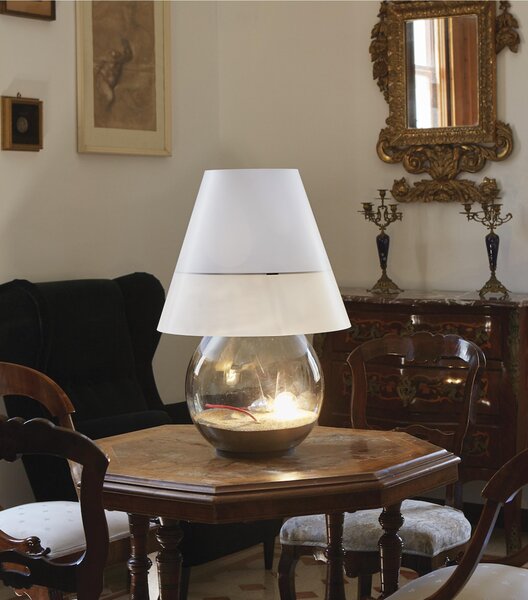Lampada da Tavolo per interno in vetro BOMBONNE MINI � 46xh 68 cm - peso 13,5 kg Paralume in Policarbonato trasparente bianco latte