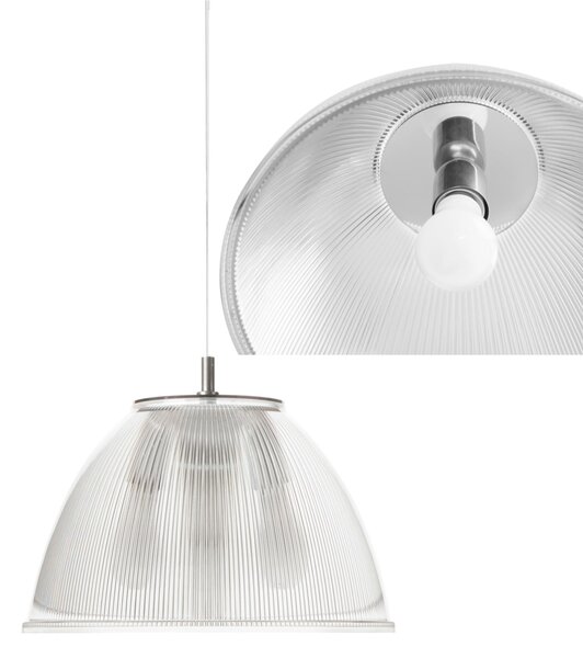 Lampada a sospensione ISABEL �30xh31 cm - 1 x70W max E 27 HGS con calotta prismatica e particolari In PMMA colore cromo