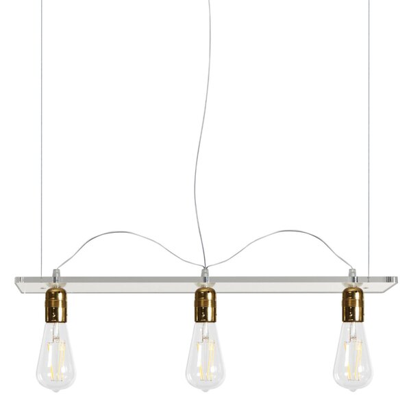 Plafoniera da soffitto a sospensione REGINA 3 LUCI 60x15xh8 cm - kg 1,2 paralume in PMMA metacrilato 3 luci supporto oro