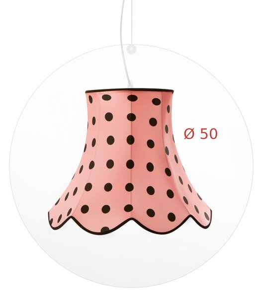 Lampadario a sospensione STELLA BIG in cristallo acrilico Diametro 50xh46 cm paralume realizzato in ?lo metallico rivestito di tessuto in cotone colore rosa pois neri