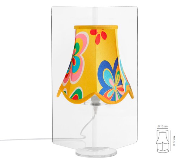 Abat Jour Con paralume in cotone STELLA � 15xh37 cm con paralume fantasia Giallo Fiori