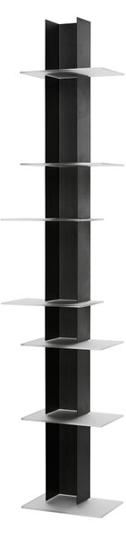 Libreria da Parete verticale Fissaggio a parete ELIB 39x23xh 170 cm con struttura in metallo verniciato NERO ripiani in metacrilato bianco satinato