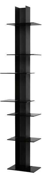Libreria da Parete verticale Fissaggio a parete ELIB 39x23xh 170 cm con struttura in metallo verniciato NERO ripiani in metacrilato neri