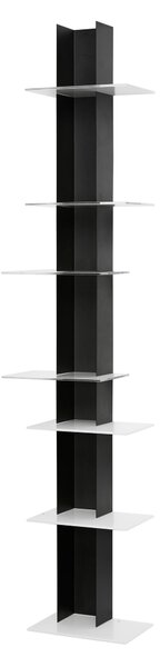 Libreria da Parete verticale Fissaggio a parete ELIB 39x23xh 170 cm con struttura in metallo verniciato NERO ripiani in metacrilato bianco