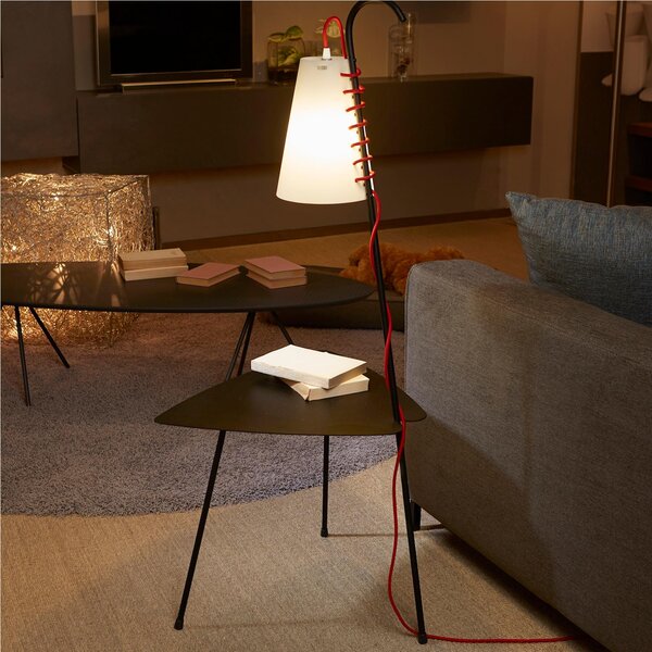 Tavolino con lampada CHIARA 53x45xh122 cm Struttura in metallo verniciato NERO