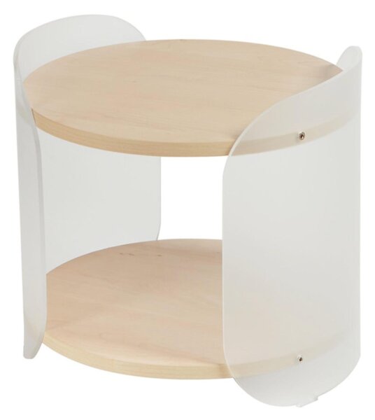 Tavolinetto, comodino in metacrilato Satinato BASSO ALVIN 41x41xh39 cm con ripiano in legno nobilitato particolari in acciaio lucido acero mondial