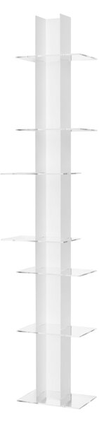 Libreria da Parete verticale Fissaggio a parete ELIB7 39x23xh 170 cm con struttura in metallo verniciato bianco ripiani in metacrilato trasparente