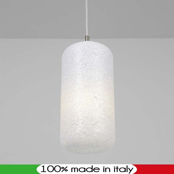 Sospensione punto luce diametro 18xh33 cm TUBE in policarbonato granulare 1xE27 Max 30W bianco satinato