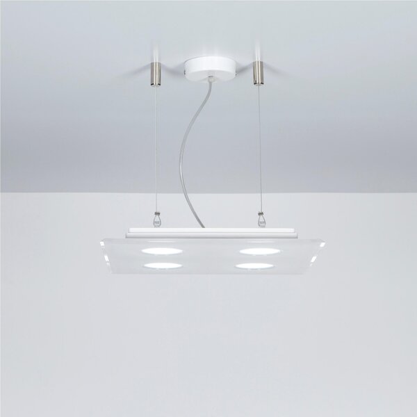 Sospensione quadrata da soffitto in metacrilato 4 Luci DOMINO 40x40xh6,5 cm bicolore bianco trasparente