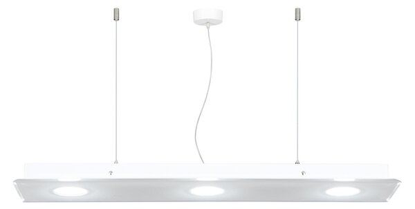 Sospensione rettangolare da soffitto in metacrilato 3 Luci a distanza costante DOMINO 90x20xh6,5 cm bicolore bianco trasparente