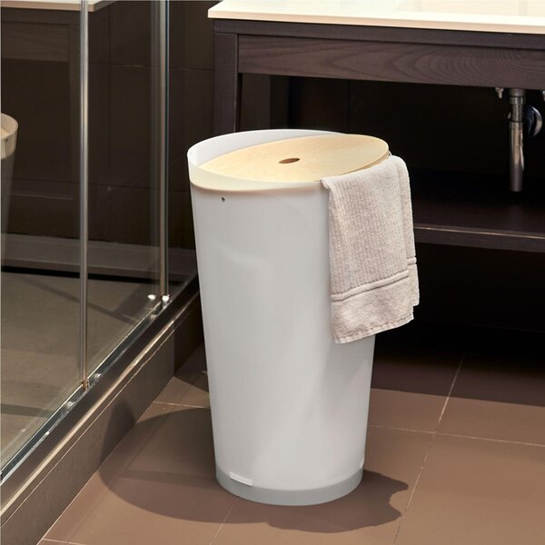 Portabiancheria Contenitore CONICO contenitore in polipropilene Dimensioni �38 h60 cm coperchio in legno Bianco perla