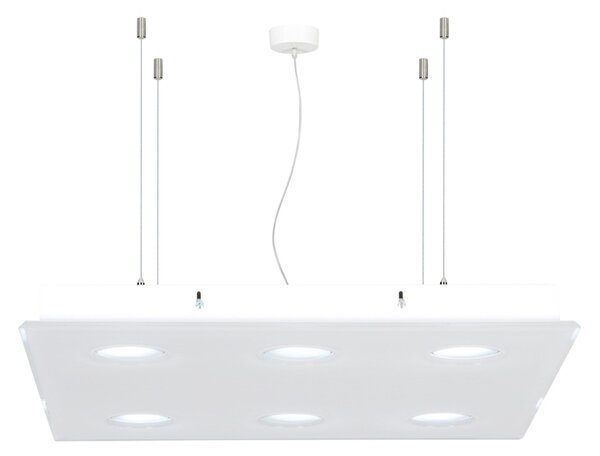 Sospensione quadrata da soffitto in metacrilato 6 Luci DOMINO 60x60x h6,5 cm IP 20 - Attacco GX 53-1 bicolore bianco trasparente