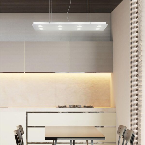 Sospensione rettangolare da soffitto in metacrilato 8 Luci 8 luci disposte in due file DOMINO 120x35xh6,5 cm bicolore bianco trasparente