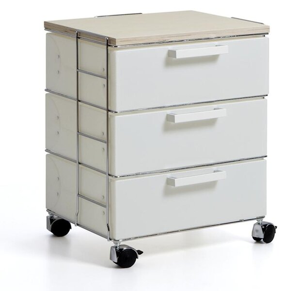 Cassettiera Isotta Wood 3 cassetti 41x35xh57 in polipropilente bianco Perla Top in Legno