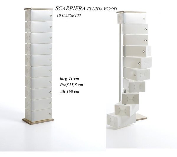 Scarpiera Contenitore Multiuso Fluida Wood 10 Cassetti 45x25.5xh168 cm