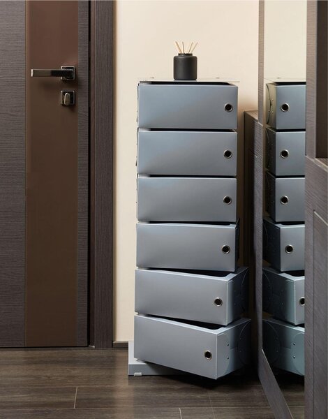 Scarpiera Cassettiera Multiuso in Polypropylene FLUIDA Grigio Dimensioni 41x25.5xh104 cm contenitore 6 Cassetti
