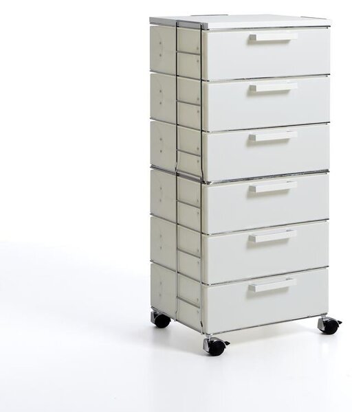Cassettiera Isotta White 6 cassetti 41x35xh106 in polipropilente bianco Perla Top in MDF