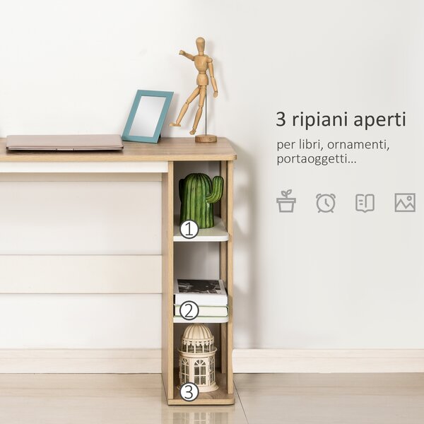 HOMCOM Scrivania Moderna in Legno con Scaffale a 3 Ripiani, 100x44x74cm, Bianco e Quercia|Aosom