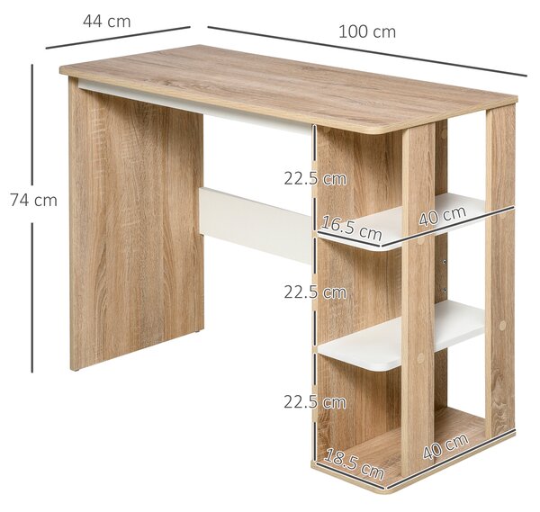 HOMCOM Scrivania Moderna in Legno con Scaffale a 3 Ripiani, 100x44x74cm, Bianco e Quercia|Aosom