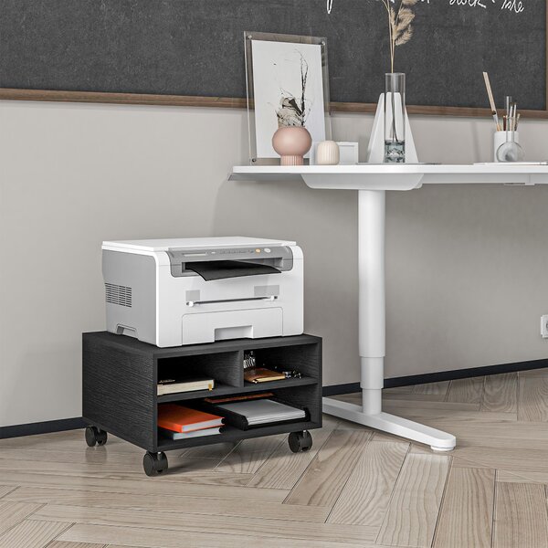 HOMCOM Mobile Porta Stampante a 2 Ripiani in Legno con Ruote per Ufficio e Studio, 47x40x22.5cm, Nero|Aosom