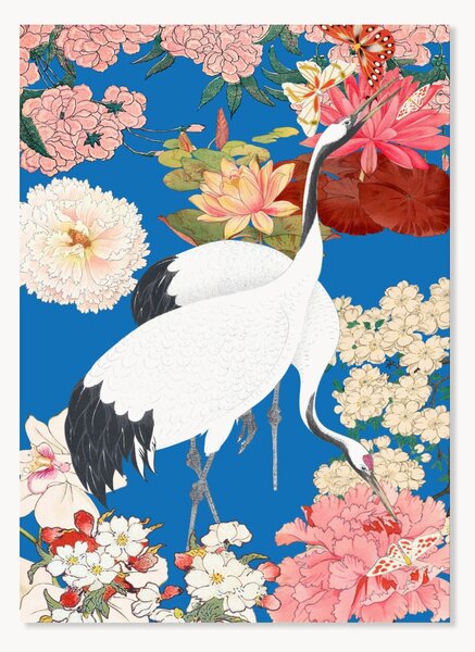 Poster Japanese Cranes Floral Art