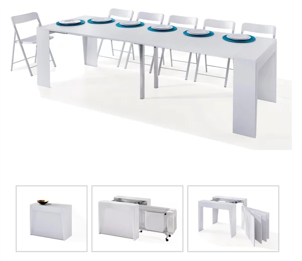 Composizione marvel plus 1 Tavolo consolle con 6 sedie e carrello porta sedie Dimensioni chiuso 45x90x75h Dimensioni apertura massima 285x90x75h cm