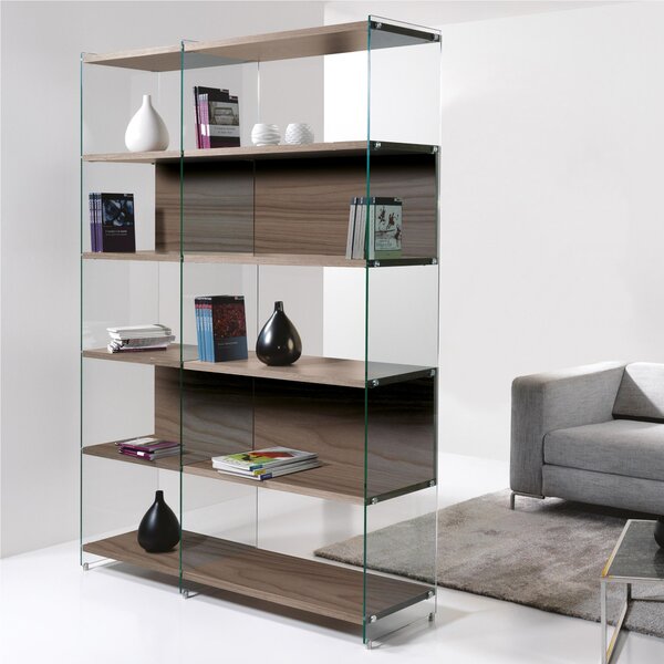 Libreria Composizione byblos 24 ripiani in laminato Noce fianchi in vetro Trasparente 149x36xh 202 cm Peso 124 kg Noce Ardesia