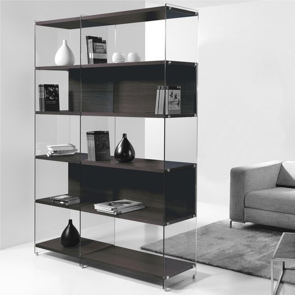 Libreria Composizione byblos 24 ripiani in laminato Noce Ardesia fianchi in vetro Trasparente 149x36xh 202 cm Peso 124 kg Noce Ardesia